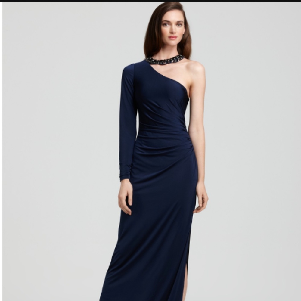 Hoaglund New York Blue Jersey One-Shoulder Gown